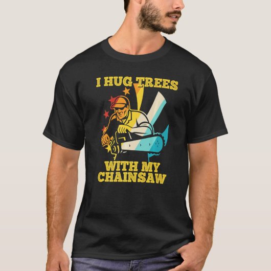 私のCで木を抱擁する樹木医・伐採士・ツリークライマー Tシャツ (正面)