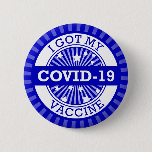 私のCovid 19得ワクチンスターバーストブルー 缶バッジ (正面)