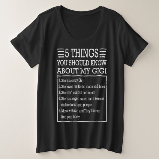 私のgigiの5つの事 |誕生日プレゼント プラスサイズTシャツ (デザイン正面)