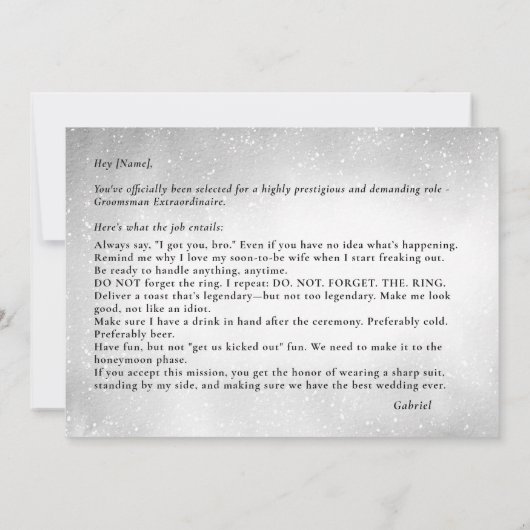 私のgroomsman要求の説明ブラックボウタイ 招待状 (裏面)