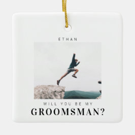 私のGroomsman Minimalist写真にモダンなる セラミックオーナメント