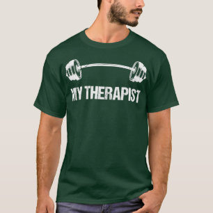私のherapist （バーベル）おもしろいトレーニング重量挙げ tシャツ