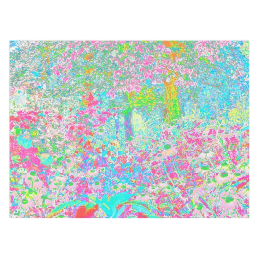 私のRubio Gardenでアクアとホットピンクの日の出 テーブルクロス (正面(横))