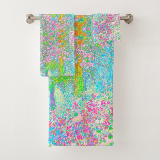 私のRubio Gardenでアクアとホットピンクの日の出 バスタオルセット (インサイチュ)