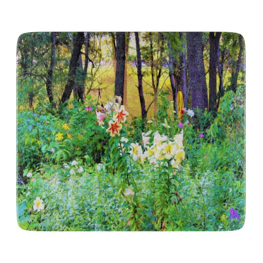 私のRubio Gardenでツリーリリーと明るい日の出 カッティングボード (正面)