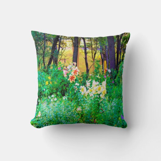 私のRubio Gardenでツリーリリーと明るい日の出 クッション (正面)