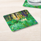 私のRubio Gardenでツリーリリーと明るい日の出 スクエアペーパーコースター (アングル)