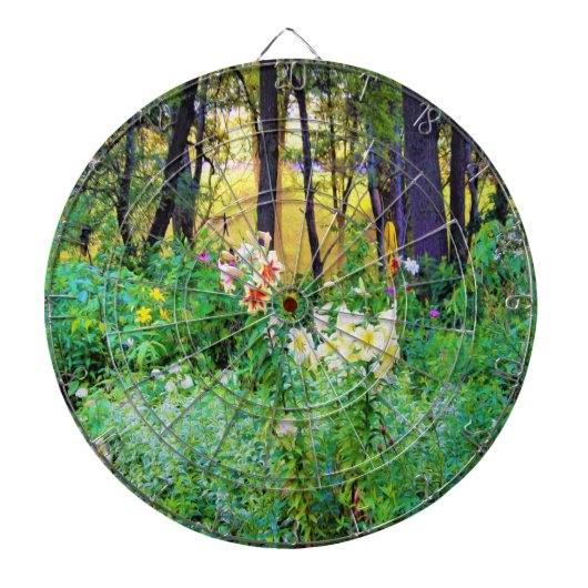 私のRubio Gardenでツリーリリーと明るい日の出 ダーツボード (正面)