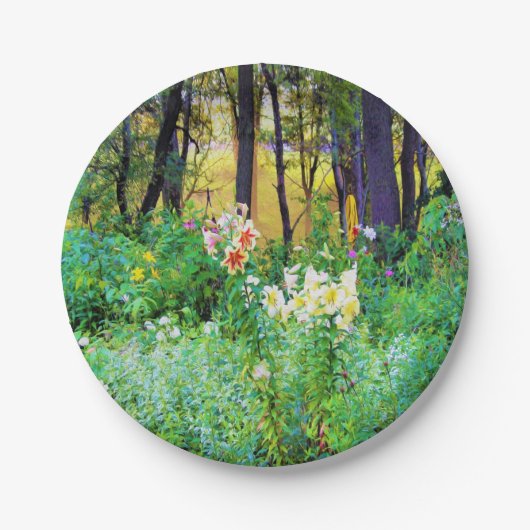 私のRubio Gardenでツリーリリーと明るい日の出 ペーパープレート (正面)