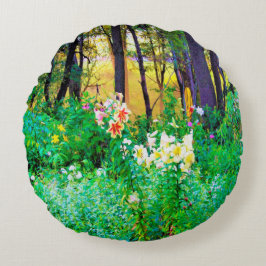 私のRubio Gardenでツリーリリーと明るい日の出 ラウンドクッション