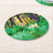 私のRubio Gardenでツリーリリーと明るい日の出 ラウンドペーパーコースター (アングル)