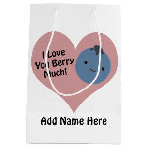 私はあなたおもしろいのベリーが大好き可愛いかわいいブルーベリー ミディアムペーパーバッグ