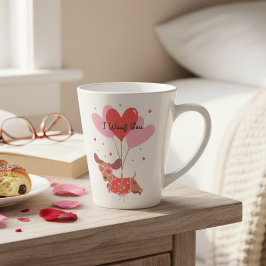 私はあなたかわいいダシュンドッグ赤いハートバルーン カフェラテマグ