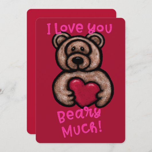 私はあなたがとても愛しテディベアバレンタイン シーズンカード (正面/裏面)