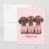 私はあなたがバレンタインデダシュンドドッグスを愛する シーズンポストカード (正面/裏面)