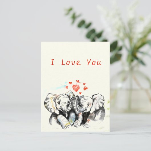 私はあなたがロマンチックなカップル象のカードを愛し絵画ている ポストカード (スタンド正面)