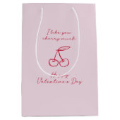 私はあなたが好きさくらんぼ多くのバレンタインデイピンク ミディアムペーパーバッグ (正面)