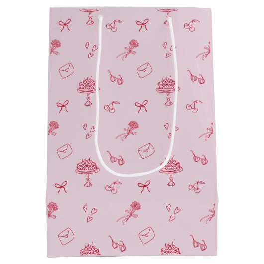 私はあなたが好きさくらんぼ多くのバレンタインデイピンク ミディアムペーパーバッグ (裏面)