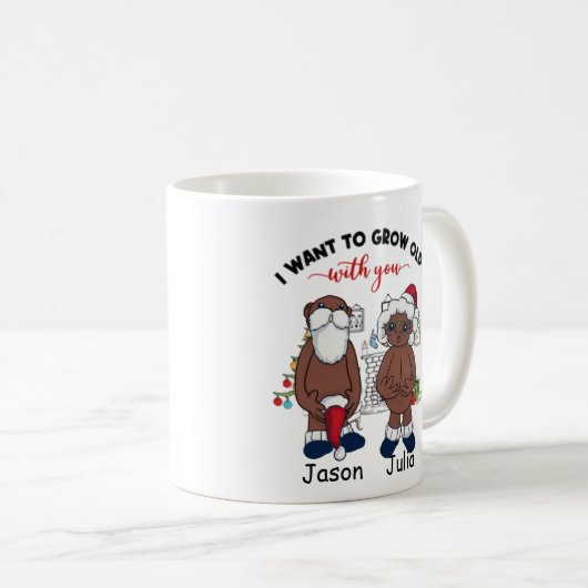 私はあなたと一緒に年を取りたい黒いカップル コーヒーマグカップ (正面右)