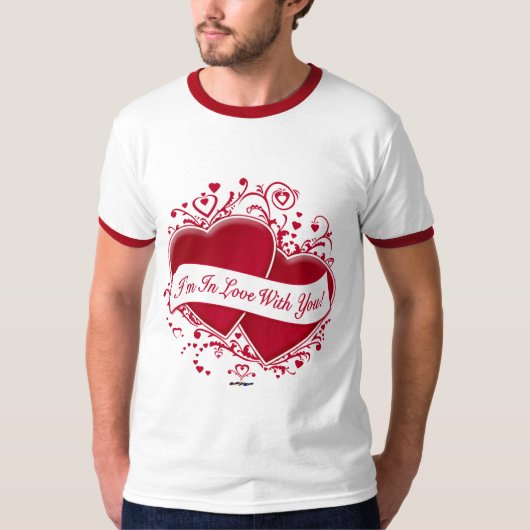 私はあなたと恋してる!赤いハート Tシャツ (正面)