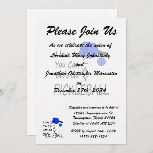 私はあなたにできます演劇のpickleballの行くために割り当てます青愛します 招待状 (正面/裏面)