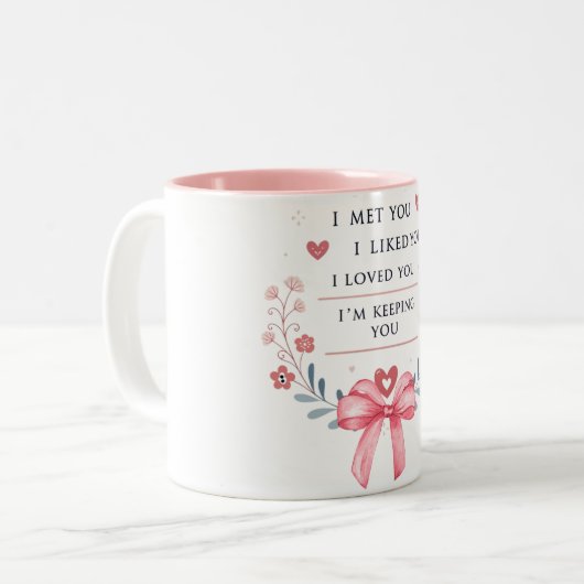 私はあなたに会った私はあなたを愛し保た私は ツートーンマグカップ (正面左)