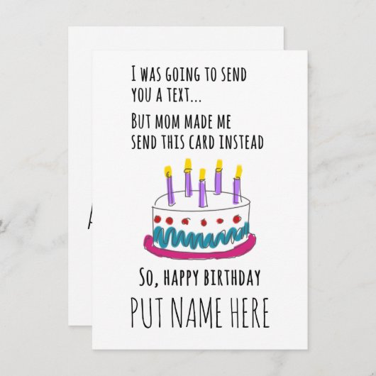 私はあなたに文字を送るつもりだった……誕生日カード 招待状 (正面/裏面)