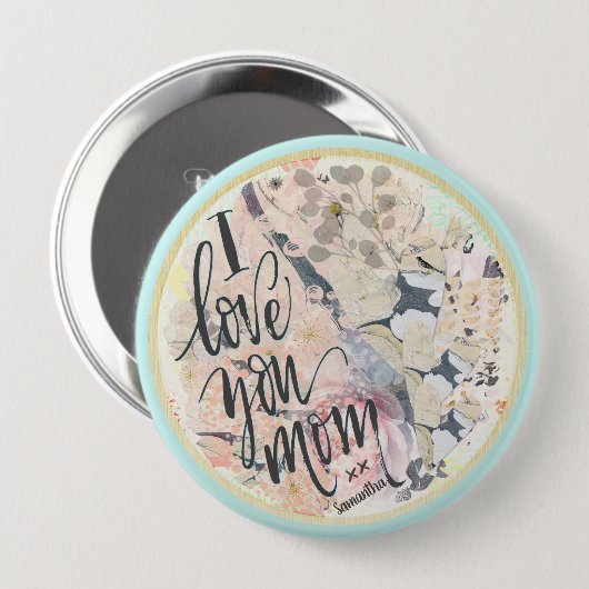 私はあなたのお母さかわいらしん水の色の緑の任意の名前 缶バッジ (正面&裏面)