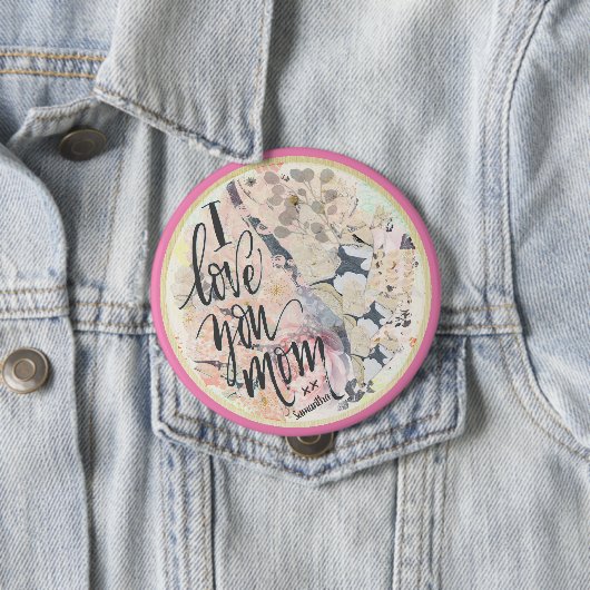 私はあなたのお母さかわいらしん水色ホットピンク任意の名前 缶バッジ (インサイチュ)