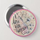 私はあなたのお母さかわいらしん水色ホットピンク任意の名前 缶バッジ (正面&裏面)