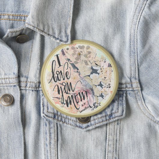 私はあなたのお母さかわいらしん水色金ゴールド任意の名前 缶バッジ (インサイチュ)