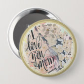 私はあなたのお母さかわいらしん水色金ゴールド任意の名前 缶バッジ (正面&裏面)