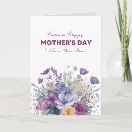 私はあなたのお母さんカスタムが大好き水彩野花 カード (正面)