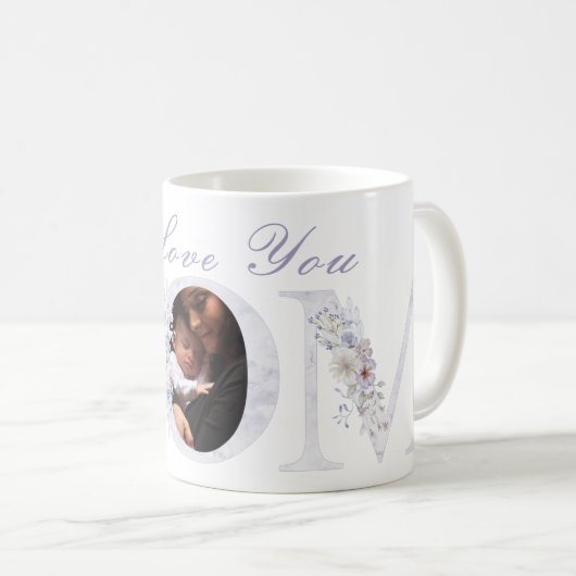 私はあなたのお母さん紫色の花コーヒーマグ大好き コーヒーマグカップ (正面右)