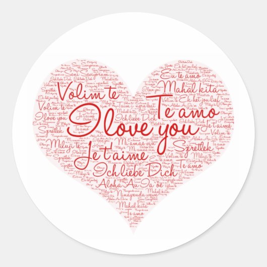 私はあなたのことばクラウド赤いハートバレンタインデーが大好き ラウンドシール (正面)