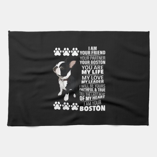 私はあなたの友人あなたのパートナーあなたのボストンテリア キッチンタオル (横)