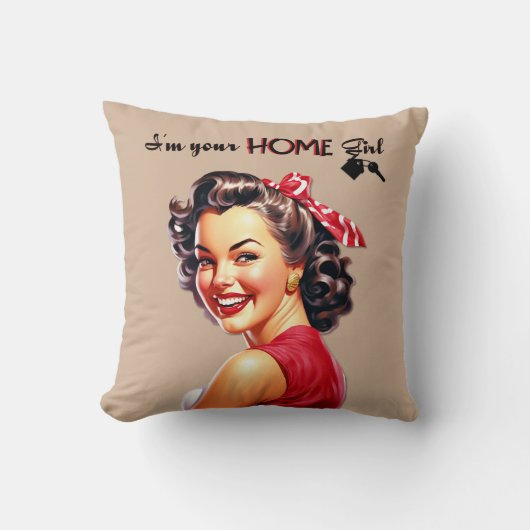 私はあなたの家の女の子エステート実在レトロガールアート クッション (正面)