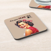 私はあなたの家の女の子エステート実在レトロガールアート コースター (左側)