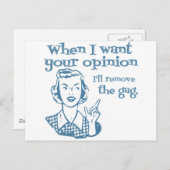 私はあなたの意見が欲しいと思ったらギャグブルーを取り除く ポストカード (正面/裏面)