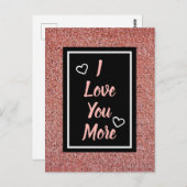 私はあなたをより愛するピンクローズ金ゴールドグリッター ポストカード (正面/裏面)