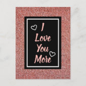 私はあなたをより愛するピンクローズ金ゴールドグリッター ポストカード (正面)