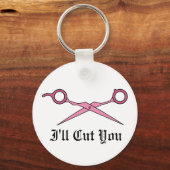私はあなたを切る（ピンクの髪を切るハサミ） キーホルダー (正面)