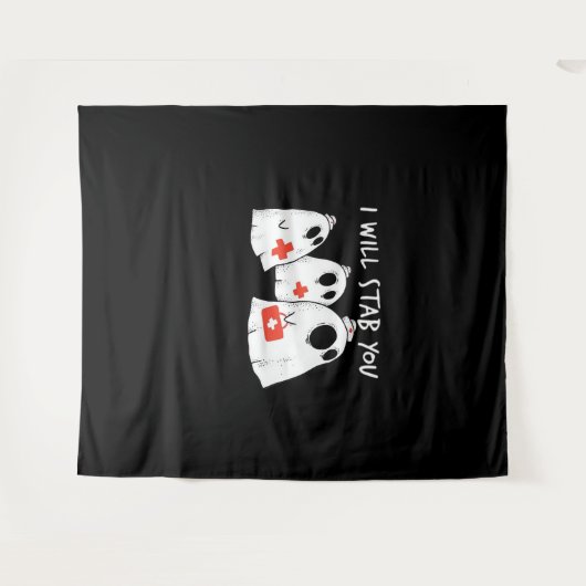 私はあなたを刺す幽霊ナースおもしろいRNハロウィンゴ タペストリー (正面(横))