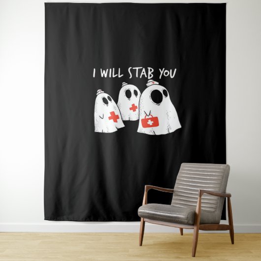 私はあなたを刺す幽霊ナースおもしろいRNハロウィンゴ タペストリー (インサイチュ)