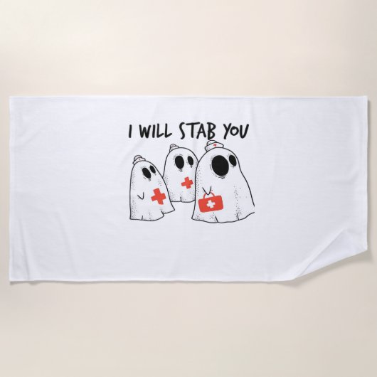 私はあなたを刺す幽霊ナースおもしろいRNハロウィンゴ ビーチタオル (正面)