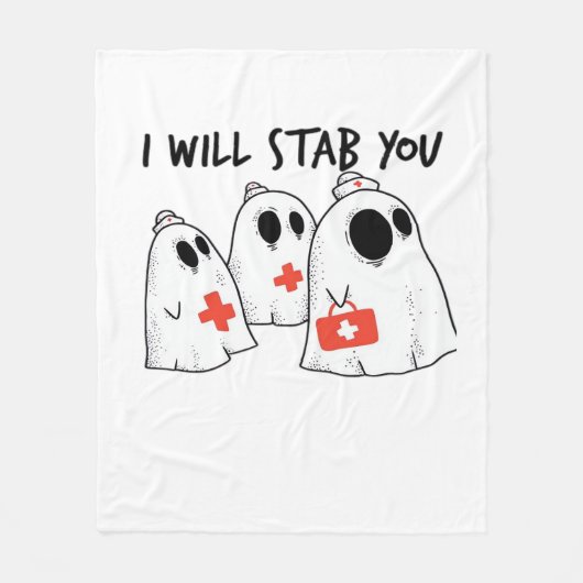 私はあなたを刺す幽霊ナースおもしろいRNハロウィンゴ フリースブランケット (正面)