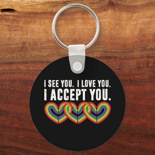 私はあなたを受け入れるレインボーLGBTQ キーホルダー (正面)