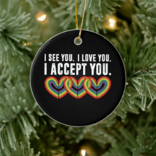 私はあなたを受け入れるレインボーLGBTQ セラミックオーナメント