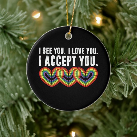 私はあなたを受け入れるレインボーLGBTQ セラミックオーナメント (ツリー)