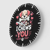 私はあなたを噛む – 犬のパントバレンタインデー ラージ壁時計 (傾斜)